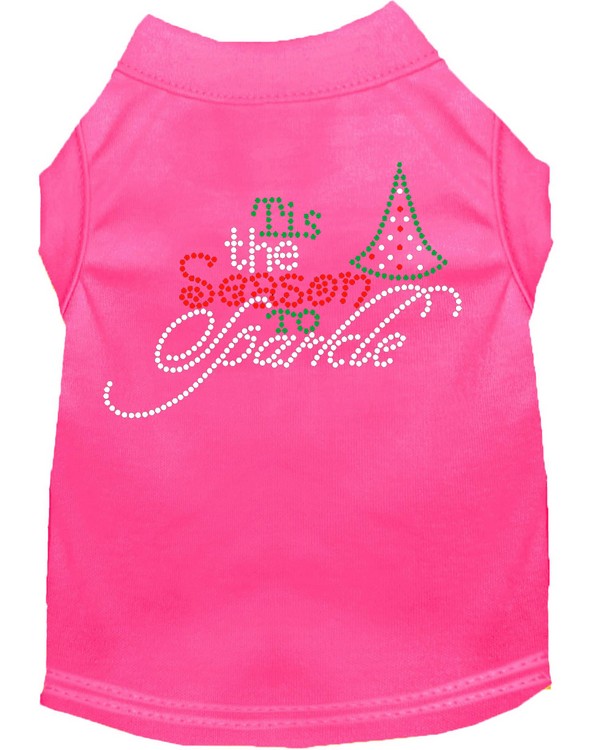 Tis the Season to Sparkle Rhinestone Dog Shirt Bright Pink Sm